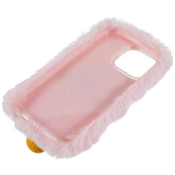 3D Plush Furry Vinter iPhone 14 Pro Max TPU Cover - Pink Blomst