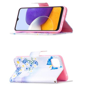 Wonder Series Samsung Galaxy A22 5G, Galaxy F42 5G Pung - Blå Sommerfugl