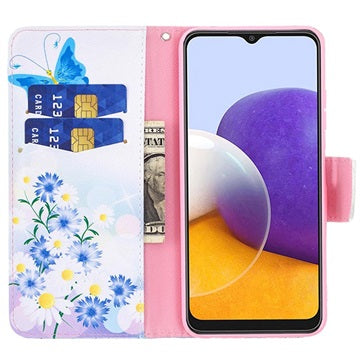 Wonder Series Samsung Galaxy A22 5G, Galaxy F42 5G Pung - Blå Sommerfugl