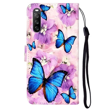 Wonder Series Sony Xperia 10 V Pung Cover - Blå Sommerfugl