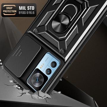 Xiaomi 12T/12T Pro Roterende Ring Hybrid Cover med Kameraskjold - Sort