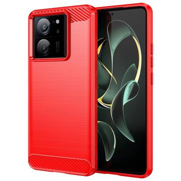 Xiaomi 13T/13T Pro Børstet TPU Cover - Karbonfiber - Rød