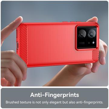 Xiaomi 13T/13T Pro Børstet TPU Cover - Karbonfiber - Rød