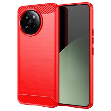 Xiaomi Civi 4 Pro/14 Civi Børstet TPU Cover - Karbonfiber - Rød