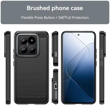 Xiaomi 14 Pro Børstet TPU Cover - Karbonfiber - Sort