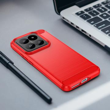 Xiaomi 14 Pro Børstet TPU Cover - Karbonfiber - Rød