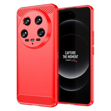 Xiaomi 14 Ultra Børstet TPU Cover - Karbonfiber - Rød