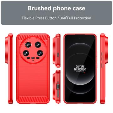 Xiaomi 14 Ultra Børstet TPU Cover - Karbonfiber - Rød