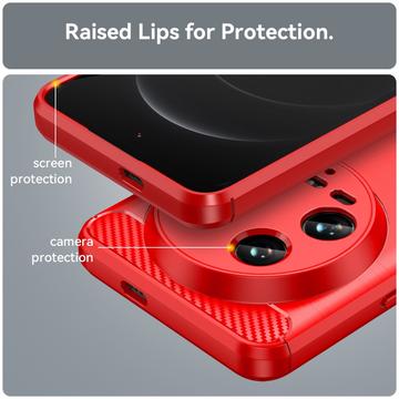 Xiaomi 14 Ultra Børstet TPU Cover - Karbonfiber - Rød