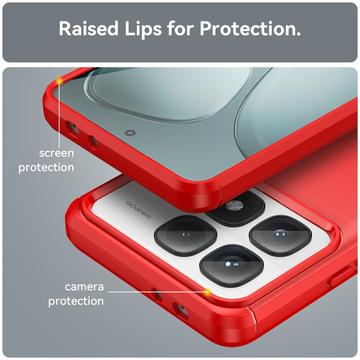 Xiaomi 14T Pro Børstet TPU Cover - Karbonfiber - Rød