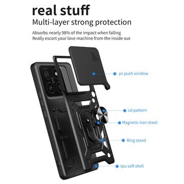Xiaomi 14T Pro Roterende Ring Hybrid Cover med Kameraskjold - Rød