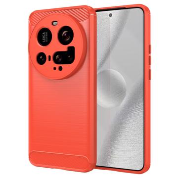 Xiaomi 15 Ultra Børstet TPU Cover - Karbonfiber - Rød
