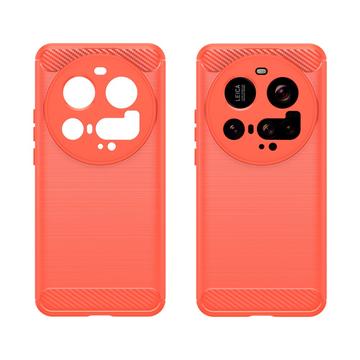 Xiaomi 15 Ultra Børstet TPU Cover - Karbonfiber - Rød