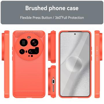 Xiaomi 15 Ultra Børstet TPU Cover - Karbonfiber - Rød
