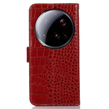 Xiaomi 15 Ultra Crocodile Series Læderpung med RFID - Rød
