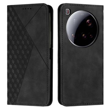 Xiaomi 15 Ultra Rombe Mønster Pung Cover med magnetisk lukning - Sort
