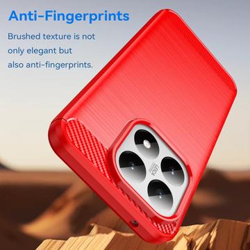 Xiaomi 15T Børstet TPU Cover - Karbonfiber - rød