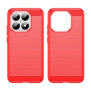 Xiaomi 15T Børstet TPU Cover - Karbonfiber - rød