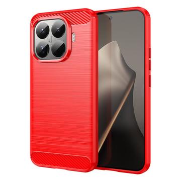 Xiaomi 15T Pro Børstet TPU Cover - Karbonfiber - rød