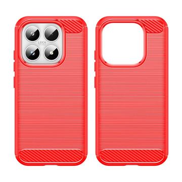 Xiaomi 17 Børstet TPU Cover - Karbonfiber - rød