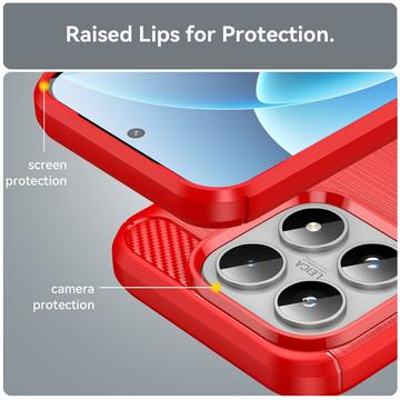 Xiaomi 17 Børstet TPU Cover - Karbonfiber - rød