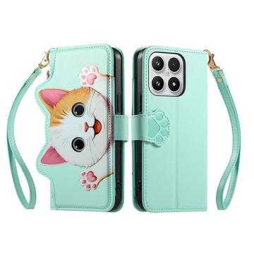Xiaomi 17 sød katte-pung med kortholder, lynlåslomme og håndledsrem - grøn