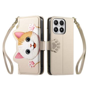 Xiaomi 17 sød katte-pung med kortholder, lynlåslomme og håndledsrem - khaki