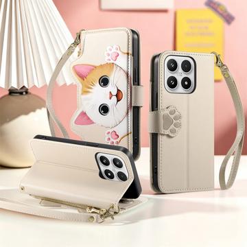 Xiaomi 17 sød katte-pung med kortholder, lynlåslomme og håndledsrem - khaki