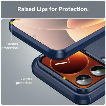 Xiaomi 17 Pro Max Børstet TPU Cover - Karbonfiber - blå