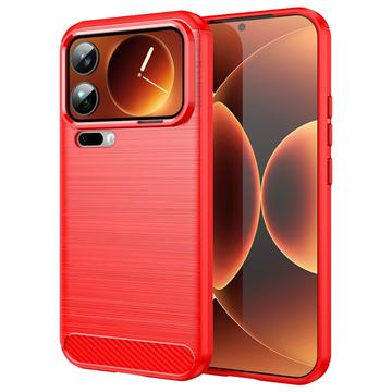 Xiaomi 17 Pro Max Børstet TPU Cover - Karbonfiber - rød