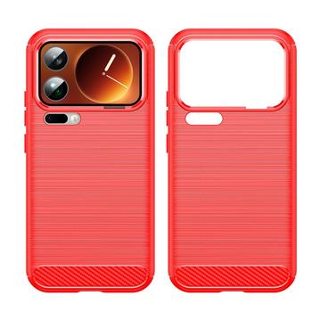 Xiaomi 17 Pro Max Børstet TPU Cover - Karbonfiber - rød