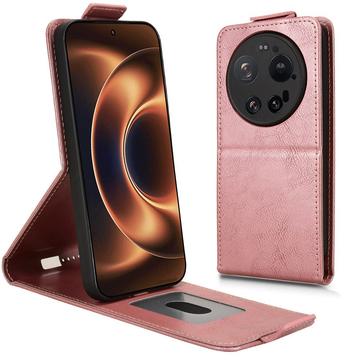 Xiaomi 17 Ultra lodret flip-etui med stativ - rosaguld