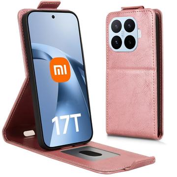 Xiaomi 17T lodret flip-etui med stativ - rosaguld