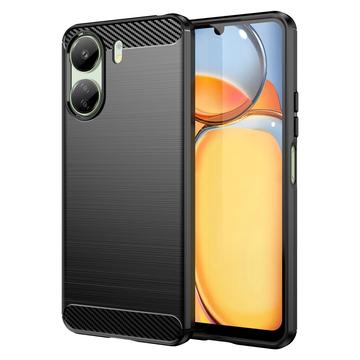 Xiaomi Poco C65/Redmi 13C Børstet TPU Cover - Karbonfiber - Sort