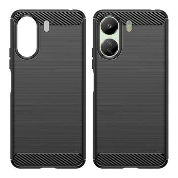 Xiaomi Poco C65/Redmi 13C Børstet TPU Cover - Karbonfiber - Sort