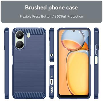 Xiaomi Poco C65/Redmi 13C Børstet TPU Cover - Karbonfiber - Blå