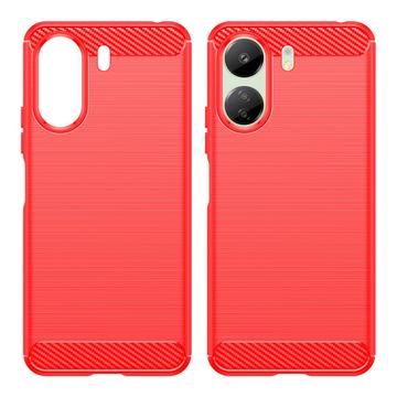Xiaomi Poco C65/Redmi 13C Børstet TPU Cover - Karbonfiber - Rød