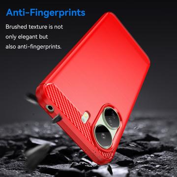 Xiaomi Poco C65/Redmi 13C Børstet TPU Cover - Karbonfiber - Rød