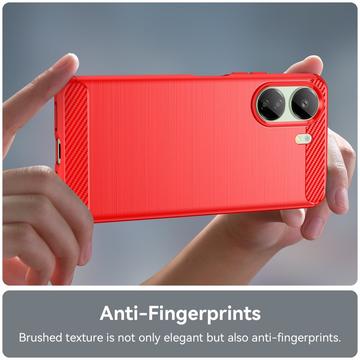 Xiaomi Poco C65/Redmi 13C Børstet TPU Cover - Karbonfiber - Rød