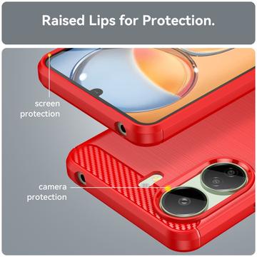 Xiaomi Poco C65/Redmi 13C Børstet TPU Cover - Karbonfiber - Rød