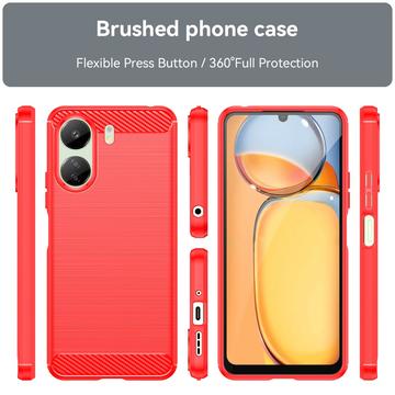 Xiaomi Poco C65/Redmi 13C Børstet TPU Cover - Karbonfiber - Rød