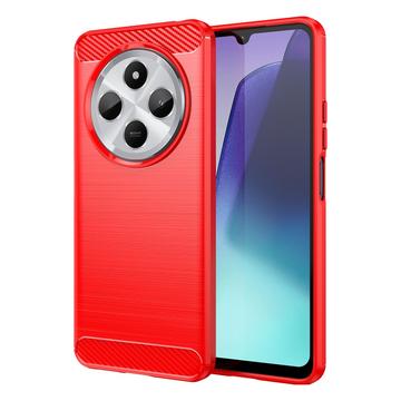 Xiaomi Redmi 14C Børstet TPU Cover - Karbonfiber - Rød