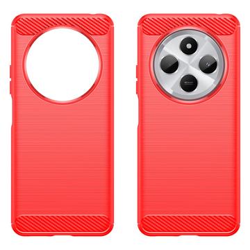 Xiaomi Redmi 14C Børstet TPU Cover - Karbonfiber - Rød