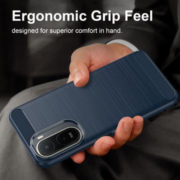Xiaomi Redmi 15a/R70/R70m Børstet TPU Cover - Karbonfiber - blå