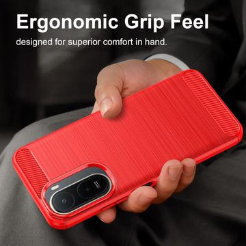 Xiaomi Redmi 15a/R70/R70m Børstet TPU Cover - Karbonfiber - rød