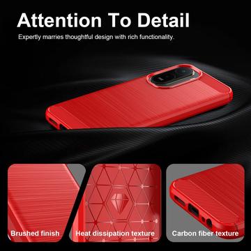 Xiaomi Redmi 15a/R70/R70m Børstet TPU Cover - Karbonfiber - rød