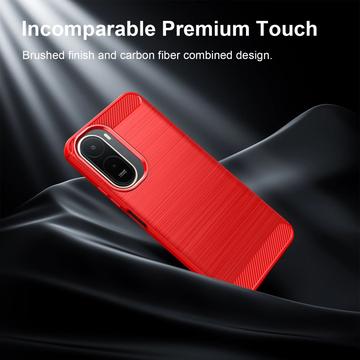 Xiaomi Redmi 15a/R70/R70m Børstet TPU Cover - Karbonfiber - rød