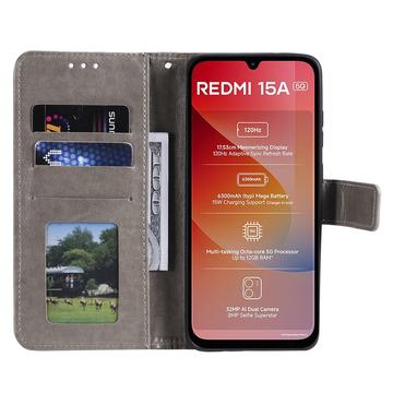 Xiaomi Redmi 15a Mandala Etui med Pung med håndledsrem - Grå