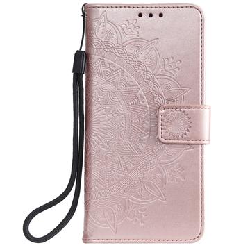 Xiaomi Redmi 15a Mandala Etui med Pung med håndledsrem - lyserød