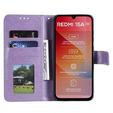 Xiaomi Redmi 15a Mandala Etui med Pung med håndledsrem - Lilla